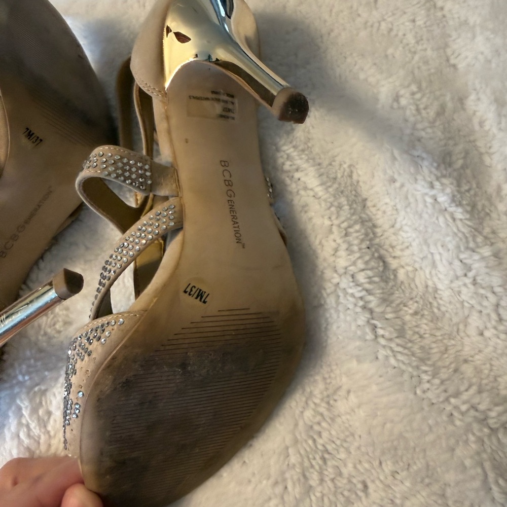 BCBGeneration Tan Strappy Heels with Rhinestones - Picture 5 of 5